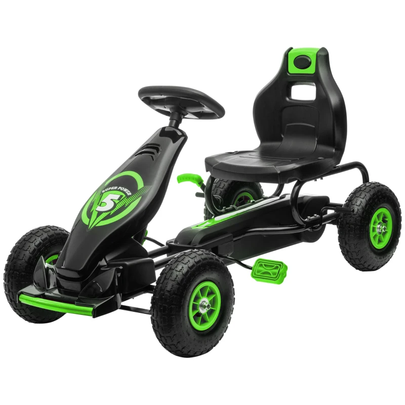 Aosom Pedal Go Kart w/ Adjustable Seat, Rubber Wheels Shock Absorb, Green