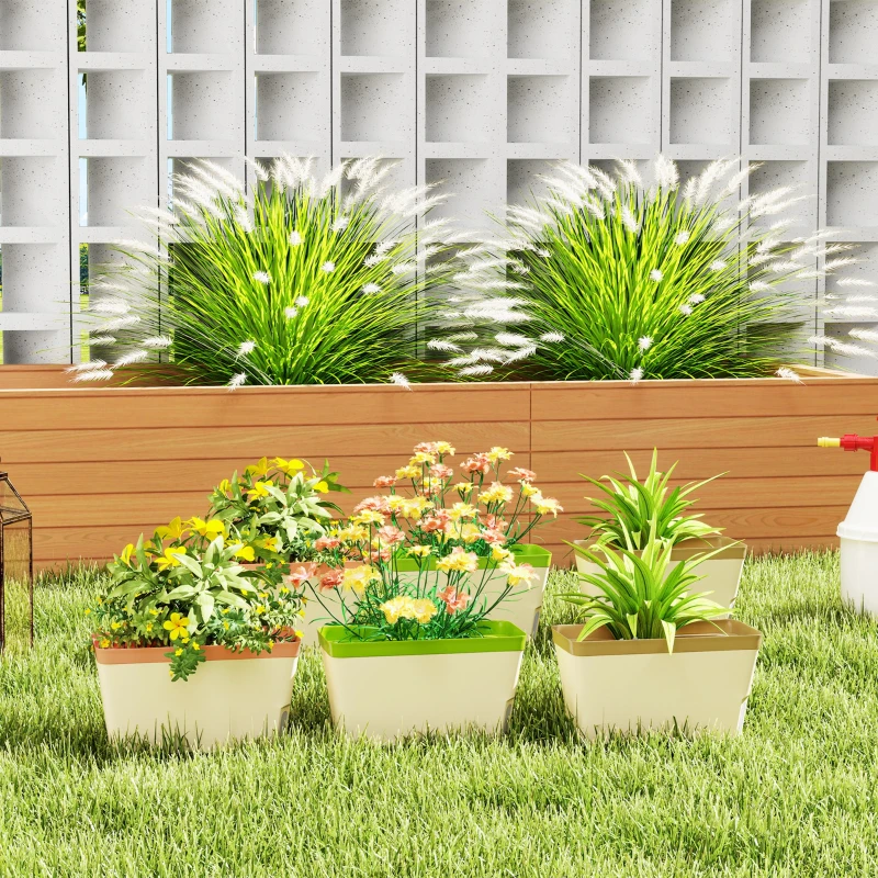 Outsunny 6 Pack Self Watering Flower Pots, 10.5 Inch Planter Box with Water Level Indicator for Vegetables, Succulents Plants