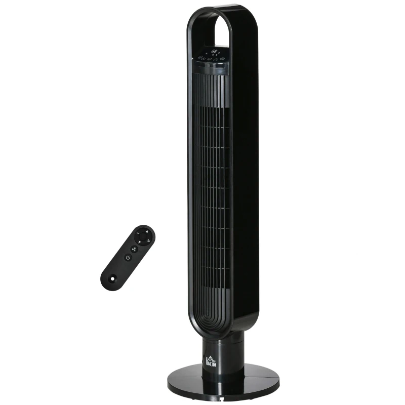 HOMCOM Freestanding Tower Fan Cooling for Home Bedroom with Oscillating, 3 Speed, 12h Timer, LED Sensor Panel, Remote Controller, Black
