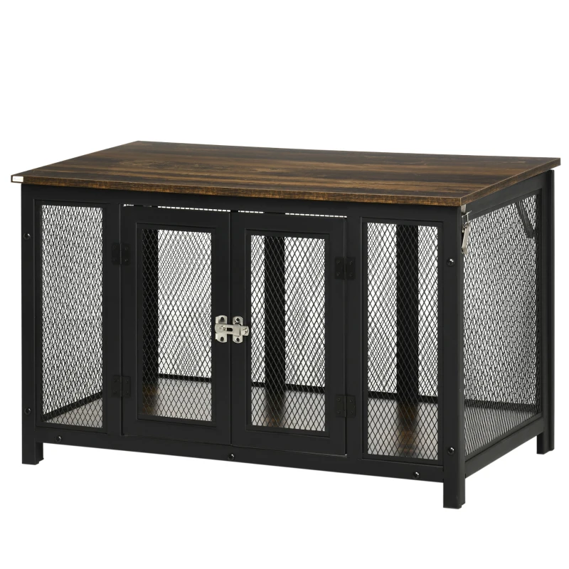 PawHut Furniture Style Dog Crate with Openable Top, Big Dog Crate End Table, Puppy Crate for Small Dogs Indoor, Spacious Interior, Pet Kennel, Brown, Black