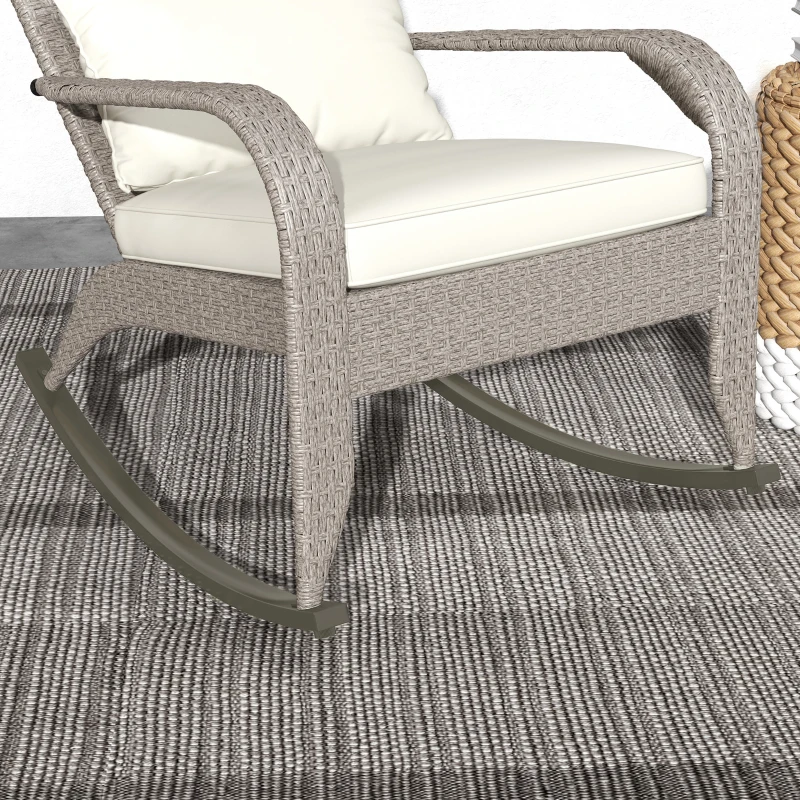 Outsunny Adirondack Chair, Outdoor Wicker Rocking Chair with High Back, Seat Cushion and Pillow for Porch, Balcony, Cream White