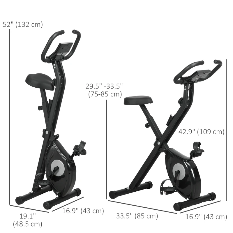 Soozier Foldable Exercise Bike Indoor Stationary Bike w/ 8-Level Magnetic Resistance LCD Screen Phone Holder for Home Gym Black