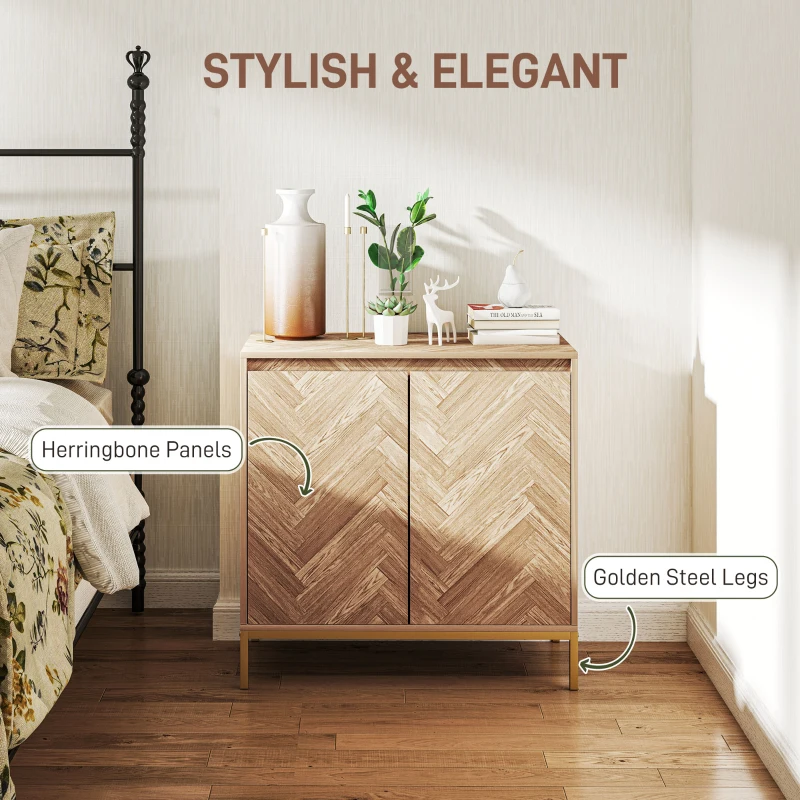 HOMCOM Accent Cabinet, Storage Cabinet with Doors, Adjustable Shelf and Steel Legs, Sideboard for Living Room, Oak