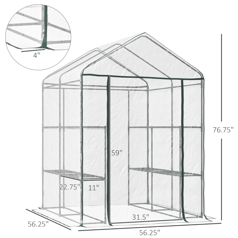 Outsunny 56" x 56" x 77" Walk-in Plant Greenhouse Portable Garden Flower Seed Warm House 8 Shelves Outdoor Plant Growth Hot House PVC Cover Transparent