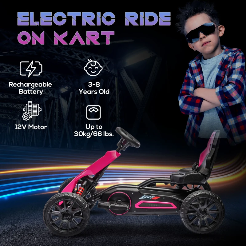 Aosom 12V Electric Go Kart for Kids w/ Adjustable Speed, Pink