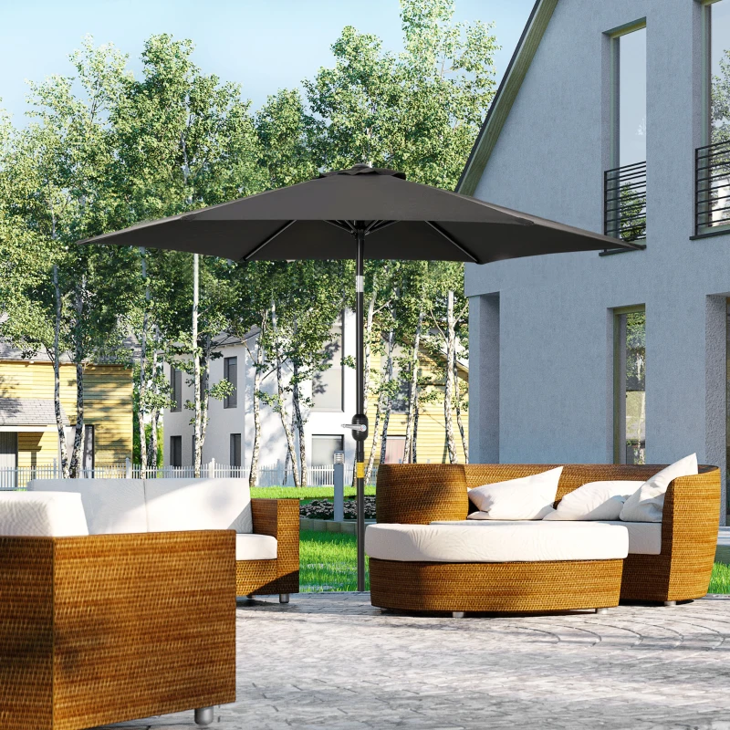 Outsunny 8.5' Round Aluminum Patio Umbrella Garden Parasol Market Sunshade Tilt Canopy w/ 6 Ribs, Crank Handle, Black