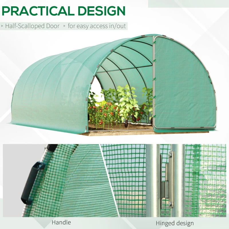 Outsunny 20' x 10' x 7' Tunnel Greenhouse Outdoor Walk-In Hot House with 2 Hinged Doors, Reinforced Steel Frame, PE Cover, Green