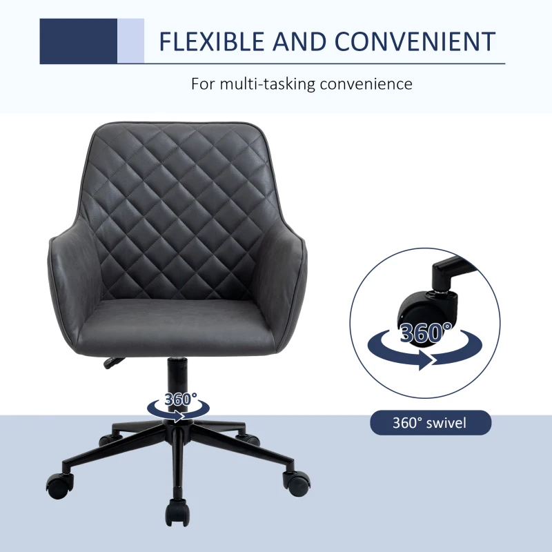 Vinsetto Mid Back Modern Home Office Chair Swivel Computer Desk Chair with Adjustable Height, Microfiber Cloth, Diamond Line Design, and Padded Armrests, Dark Gray