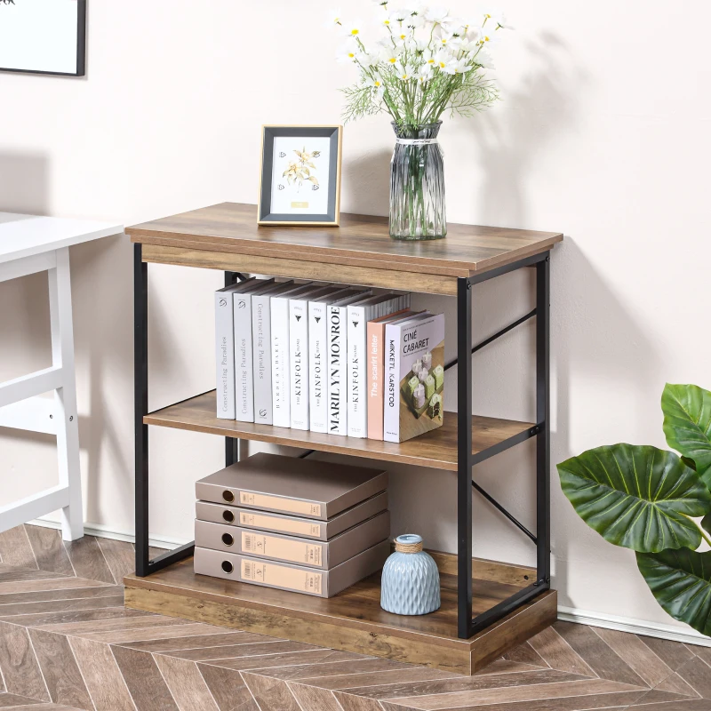 HOMCOM 2-Tier Shelf, Modern Style Bookshelf with Metal Frame for Living Room, Bedroom, and Office, Brown