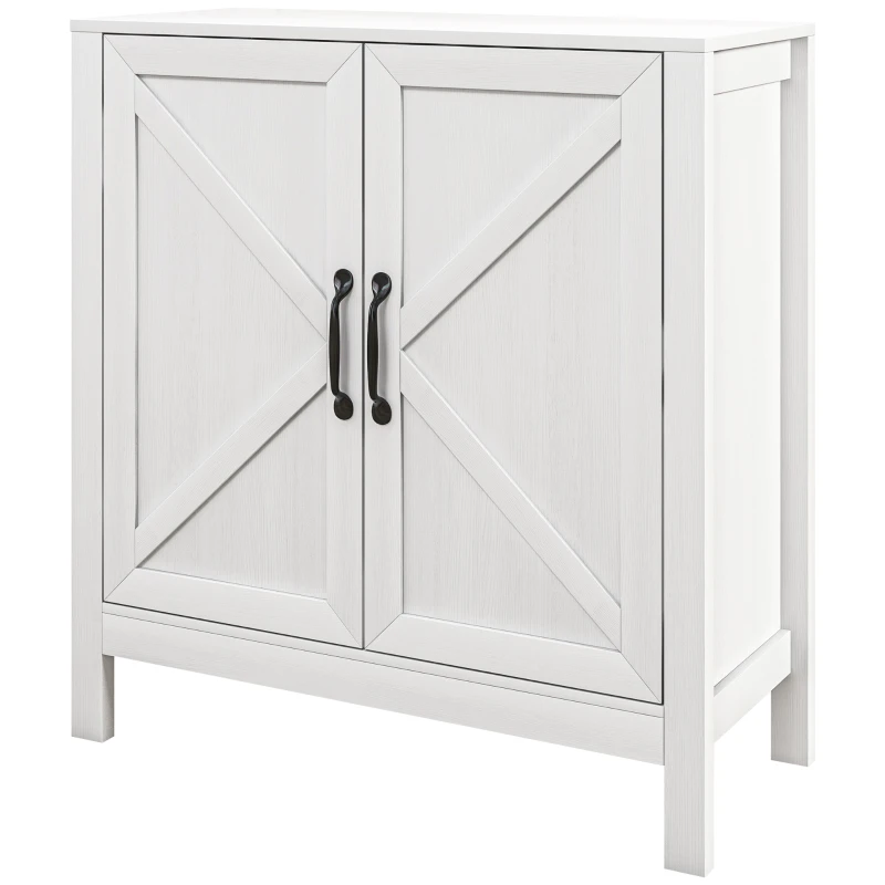 HOMCOM Sideboard Buffet, Kitchen Storage Cabinet with Barn Door and Adjustable Shelves, Storage Pantry, White Wood Grain