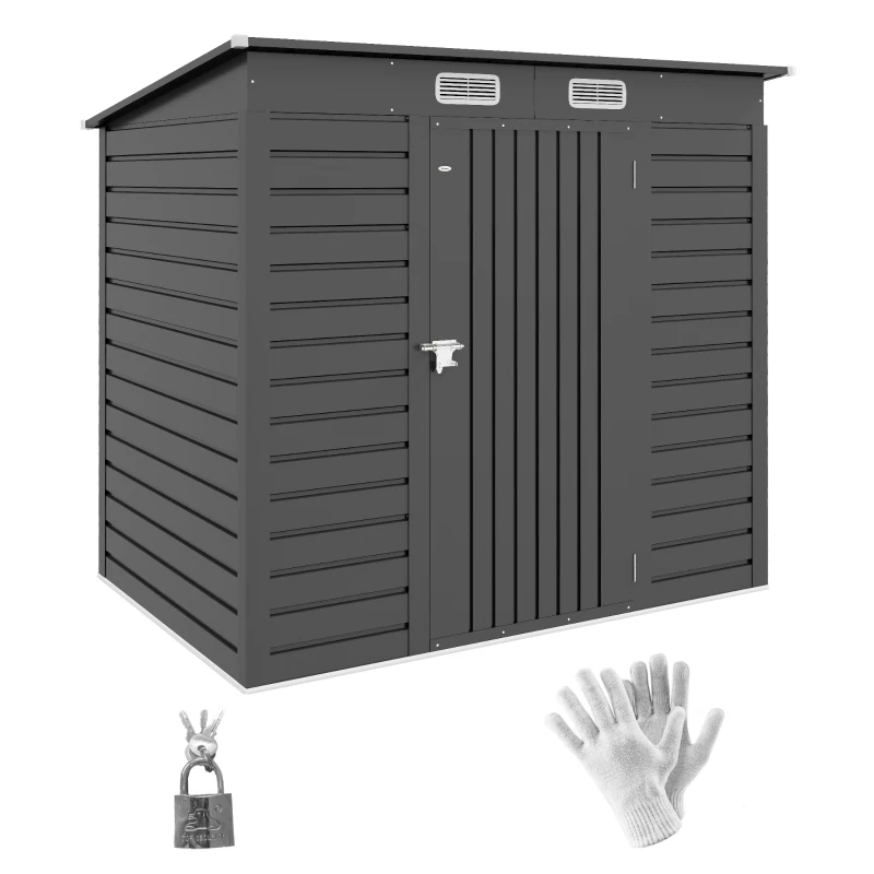 Outsunny 6 x 4FT Galvanized Garden Storage Shed, Metal Outdoor Shed with Double Doors and 2 Vents, Grey