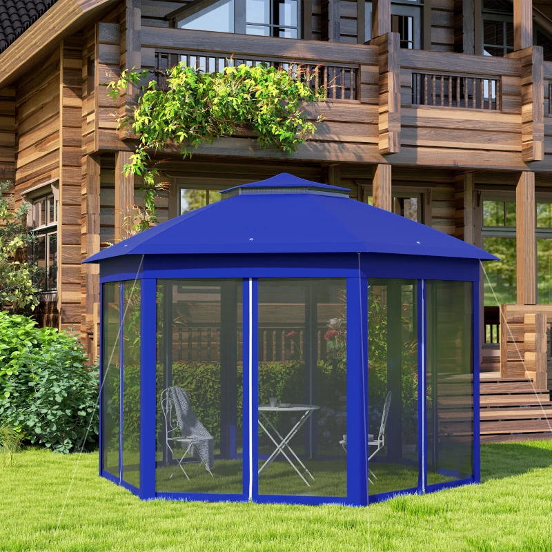 Outsunny 13' x 13' Pop Up Gazebo Hexagonal Canopy Shelter with 6 Zippered Mesh Netting for Patio Backyard Garden Wedding Party