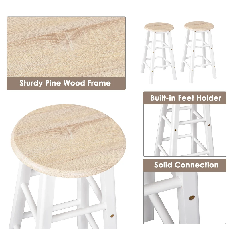 HOMCOM Kitchen Trolley 3 Piece Kitchen Cart Set Drop Leaf Breakfast Table and 2 Stools w/ Rolling Wheels & Towel Bars, Wood & White