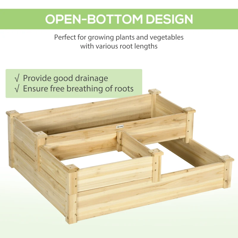 Outsunny 3 Tier Raised Flower Bed Outdoor Planter Box Wooden Garden Bed, Open Bottom for Plants, 42.5"x34.75"x14.25", Natural