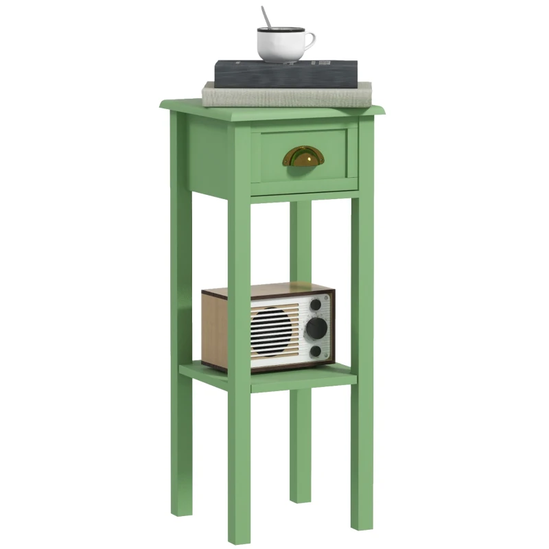 HOMCOM 2-Tier Side Table with Drawer and Shelf, End Table for Living Room and Hallway, Green