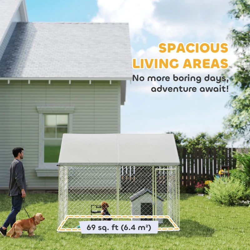 PawHut Heavy Duty Galvanized Steel Outdoor Dog Kennel with Waterproof Roof, Safety Lockable Latch System, 9.2' x 7.5' x 7.2'