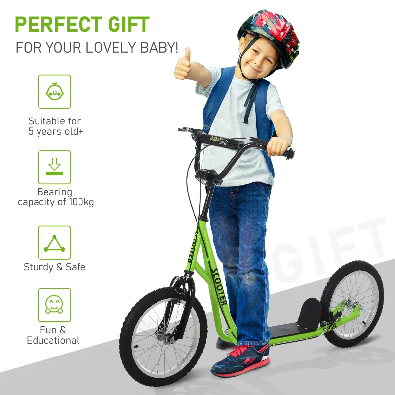 Aosom Youth Scooter Kick Scooter for Kids 5+ with Adjustable Handlebar Front and Rear Dual Brakes, Light Green