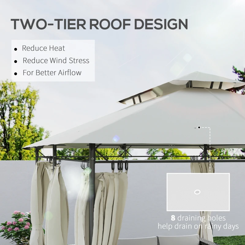 Outsunny 10' x 13' Double Roof Patio Gazebo, Outdoor Gazebo with Curtains, for Garden, Lawn, Backyard and Deck, Cream White