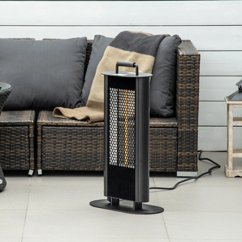 Outsunny Electric Patio Heater with Ultra-low Glare and 6 Heat Settings, 1200W Aluminium Alloy Freestanding Infrared Heater with Infrared Remote Control, Black