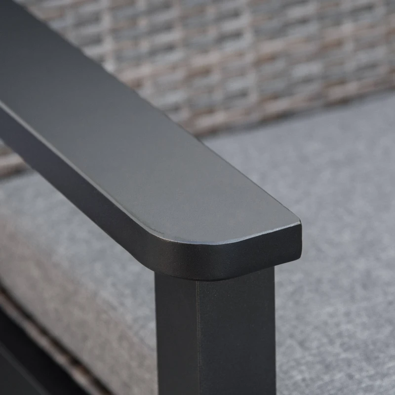 Outsunny 4 Pieces Patio Furniture Set, All Aluminum Frame Outdoor Sofa Set PE Rattan Sofa with 2 Cushioned Sofas, 1 Loveseat and Coffee Table with Tempered Glass Top for Garden, Backyard, Black, Grey