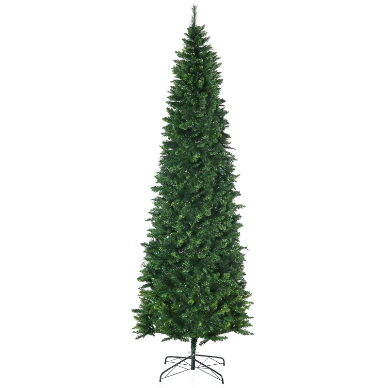 HOMCOM 9' Artificial Pencil Christmas Trees, with Auto Open, Steel Base, Pine Needles, for Home Xmas Decoration