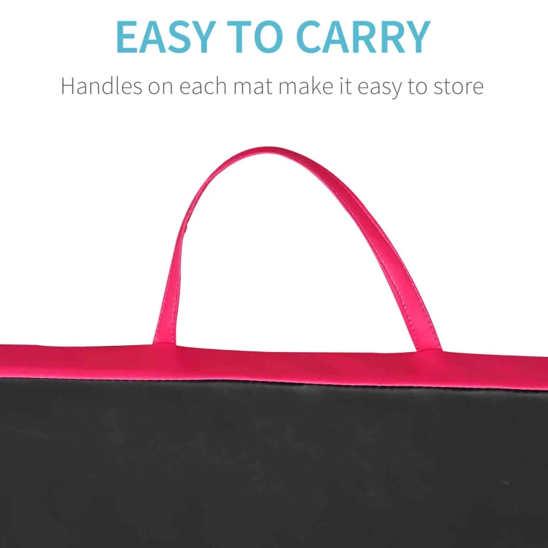 Soozier 4'x10'x2" Folding Gymnastics Tumbling Mat, Exercise Mat  with Carrying Handles for Yoga, MMA, Martial Arts, Stretching, Core Workouts, Pink and Black