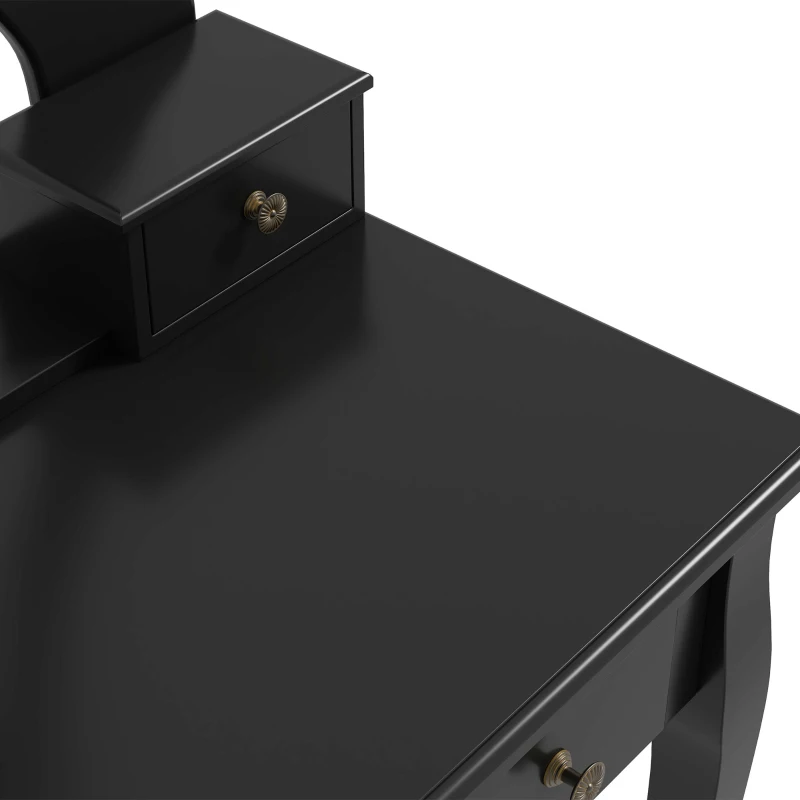 HOMCOM Vanity Table with Stool, Makeup Vanity with 360° Rotating Oval Mirror, 5 Drawers and Padded Seat, Dressing Table for Bedroom, Black