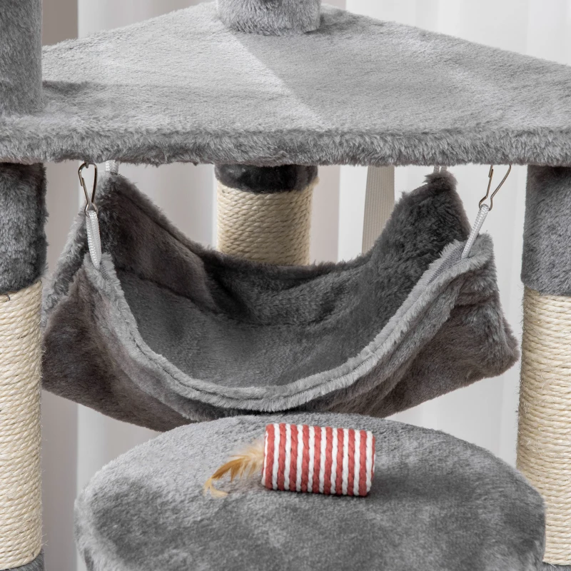 PawHut 52" Multi-Level Cat Tree Tower, Kitten Scratcher Activity Center Play House with Hammock - Grey