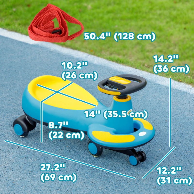 Qaba Kids Wiggle Car w/ Parent Traction Rope, Music, Light, Blue