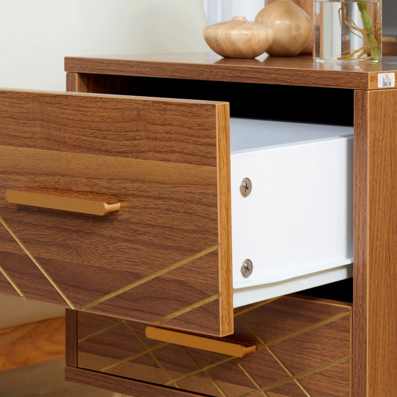HOMCOM Scandinavian Bedside Table, Side End Table with 2 Drawers and Wood Legs, 13.8" x 12.6" x 20.3", Brown