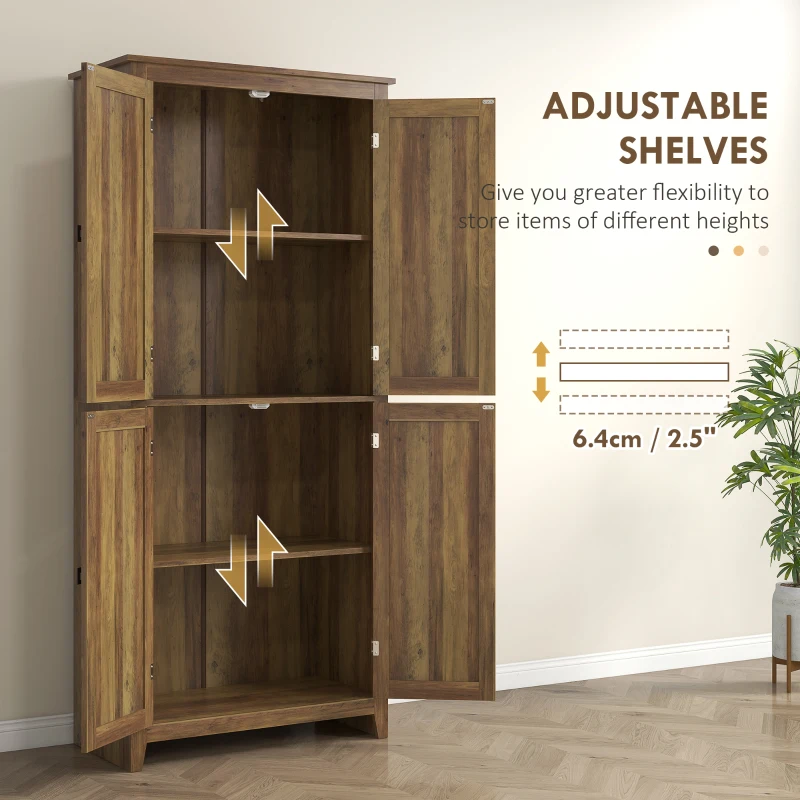 HOMCOM 72" Freestanding Storage Cabinet, Kitchen Pantry Cabinet with Doors and Shelves for Dining Room, Brown