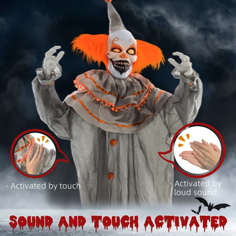 HOMCOM 6' Life Size Orange Haired Clown, Outdoor Halloween Decoration Animatronic, Sound and Motion Activated Light Up Eyes
