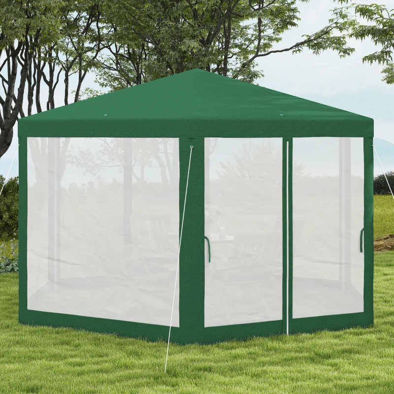 Outsunny 13' x 11' Outdoor Party Tent, Hexagon Sun Shade Shelter Canopy w/ Protective Mesh Sidewalls, Ropes & Stakes, Green