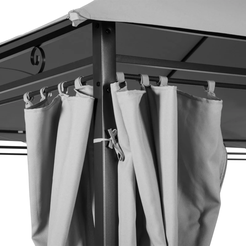 Outsunny 10' x 13' Patio Gazebo, 2-Tiers Outdoor Canopy Sunshade Shelter with Curtains, Dark Grey