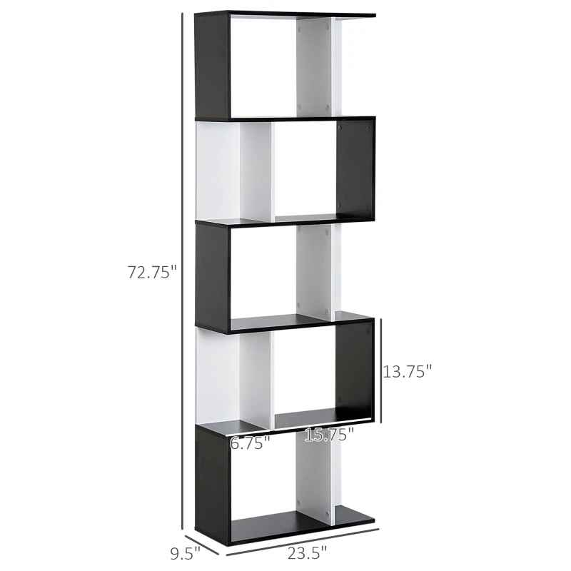 HOMCOM Modern Bookcase 5-Tier Display Shelf Storage Shelf Room Divider Living Room Home Office Furniture, Black