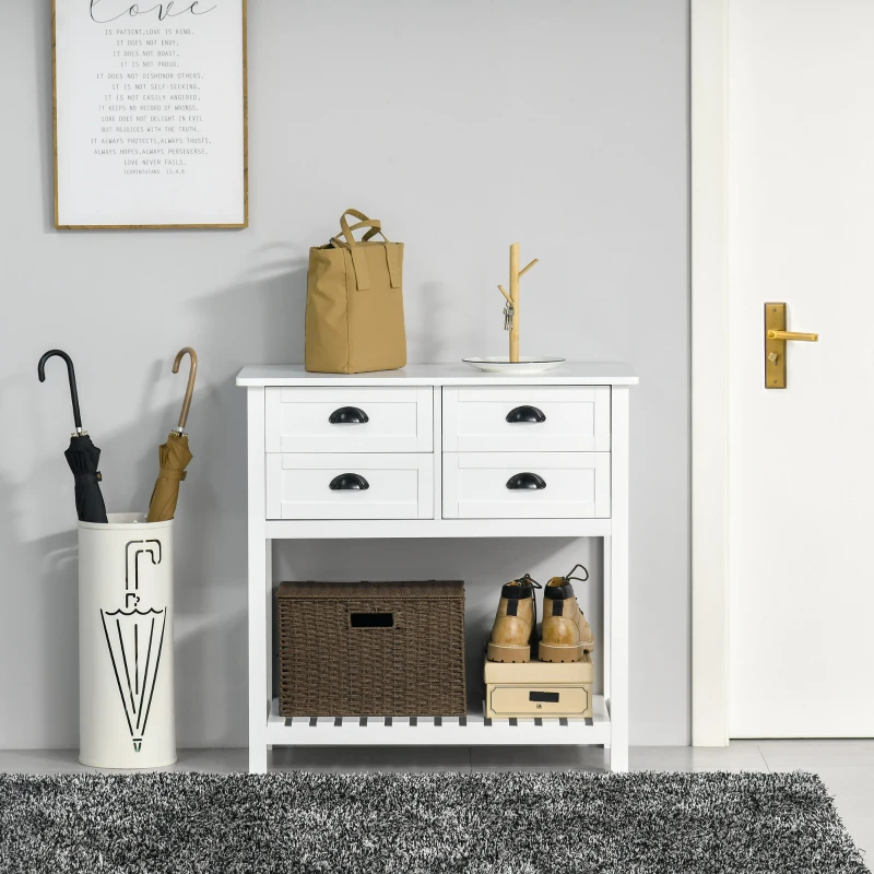 HOMCOM Console Table Sofa Table Sideboard with 4 Drawers & Slatted Shelf for Kitchen, Entryway, White