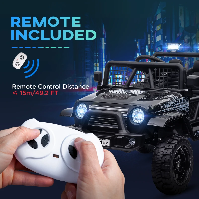 Qaba 12V Ride on Car, Ride on Truck w/ Remote, 4 Suspension Wheels, 3 MPH Max Speed, Music, Horn & Lights, Black