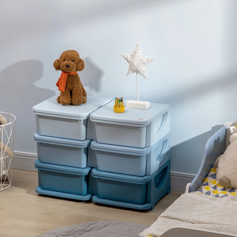 Qaba 3 Tier Kids Storage Unit, 6 Drawer Chest Toy Organizer Plastic Bins for Kids Bedroom Nursery Kindergarten Living Room for Boys Girls Toddlers, Blue
