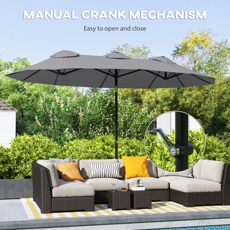 Outsunny Double Sided Patio Umbrella, 9.5' Large Outdoor Market Umbrella with Push Button Tilt and Crank, 3 Air Vents and 12 Ribs, for Garden, Deck, Pool, Gray(m-6)