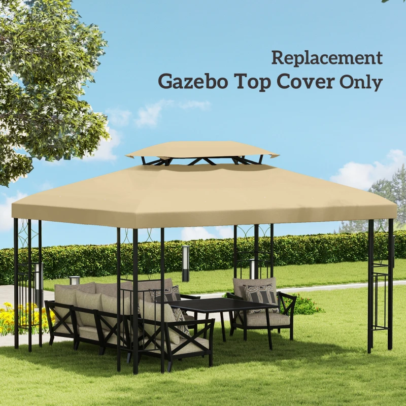Outsunny 13' x 10' Gazebo Cover, Gazebo Replacement Canopy with 2 Tier Top for Garden, Patio, Outdoor, Beige