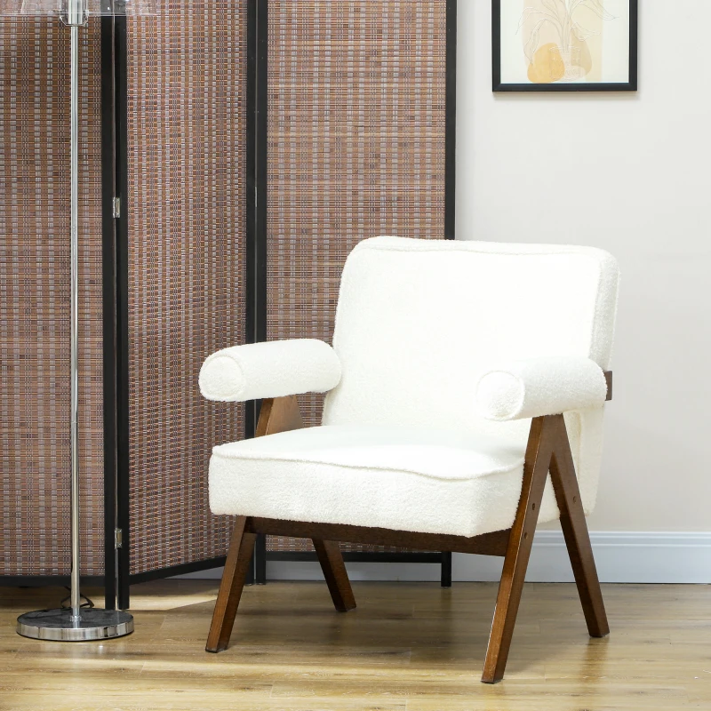 HOMCOM Cashmere Accent Chair Armchair with Wide Seat and Soft Padded Armrests for Reading, Bedroom, Cream White