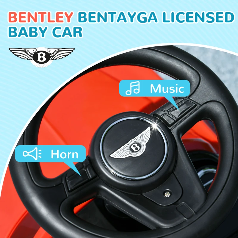 Qaba Bentley Bentayga Licensed Push Car, 3 in 1 Kids Ride on Car Foot to Floor w/ Music Horn, Red