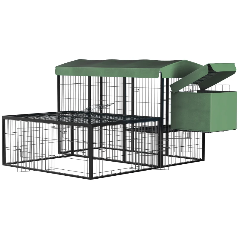 PawHut 79in Large Metal Chicken Coop, Outdoor Hen House Poultry Duck Goose Cage with Water-Resistant Canopy, Run, Nesting Box, Lockable Doors, Green