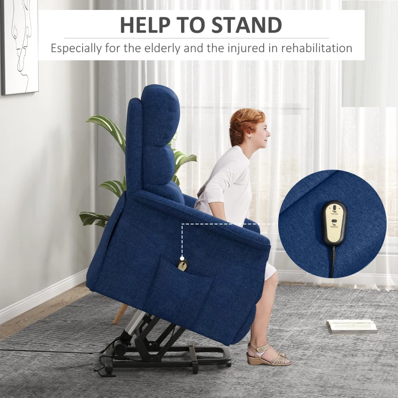 HOMCOM Power Lift Chair for Seniors, Electric Lift Recliner Chair with Remote Control, Side Pockets for Living Room, Dark Blue