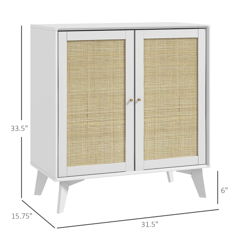 HOMCOM Boho Sideboard Cabinet, Freestanding Sideboards and Buffets with 2 Rattan Doors and Adjustable Shelf