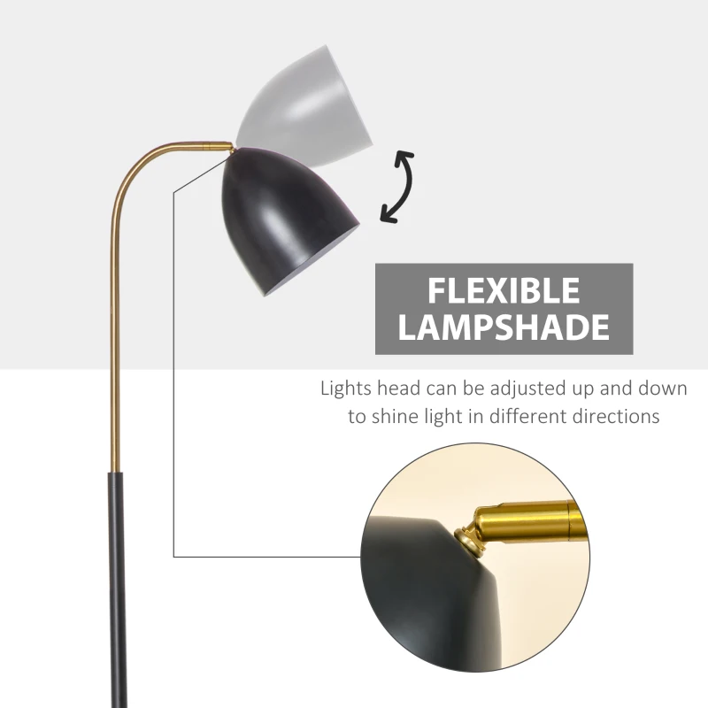 HOMCOM Arc Floor Lamp, Standing Reading Light, with Adjustable Lampshade, and Round Base for Living Room, Office, or Bedroom, Black/ Gold