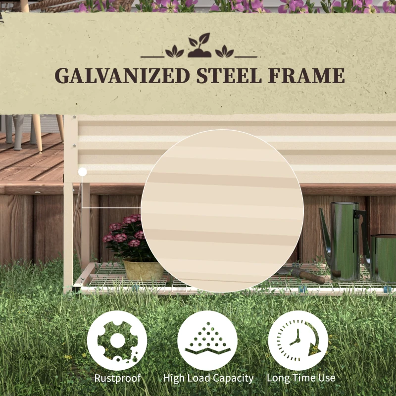 Outsunny Galvanized Raised Garden Bed, Metal Planter Box with Legs, Storage Shelf and Bed Liner, Cream