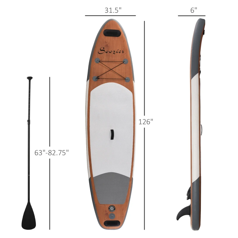 Soozier Inflatable Stand Up Paddle Board Ultra-Light Yoga SUP with Non-Slip Deck Pad, Premium Accessories, Waterproof Bag, Safety Leash and Hand Pump for Surfing, Touring and Fishing, Brown