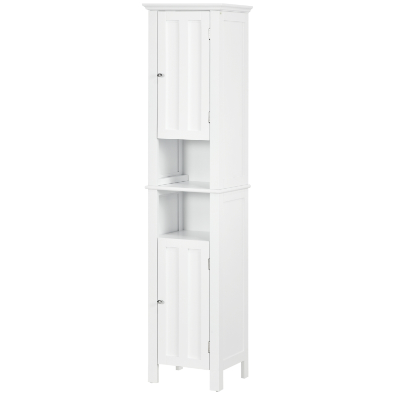 kleankin Bathroom Cabinet, Freestanding Linen Cabinet with Open Shelves, 13.8" x 11.8" x 62.4", White