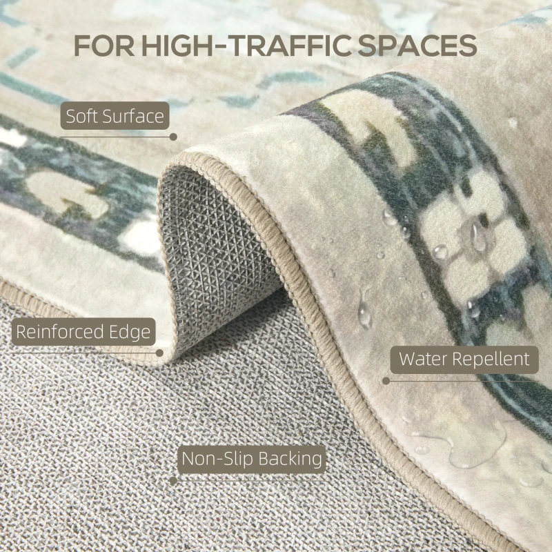 HOMCOM 9x12 Area Rug, Indoor Boho Machine Washable Carpet for Living Room, Bedroom, Dining Room, Kitchen, Blue